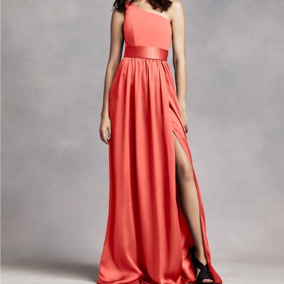 WHITE By Vera Wang One Shoulder Coral Pink, Sunrise Bridesmaid/Formal Gown Sz 10 - Picture 1 of 5